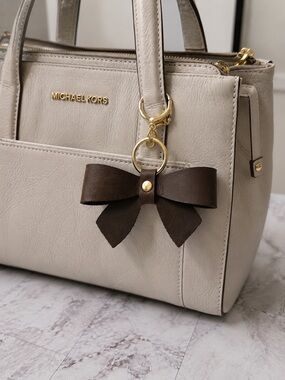 Brown Leather Bow bag Charm